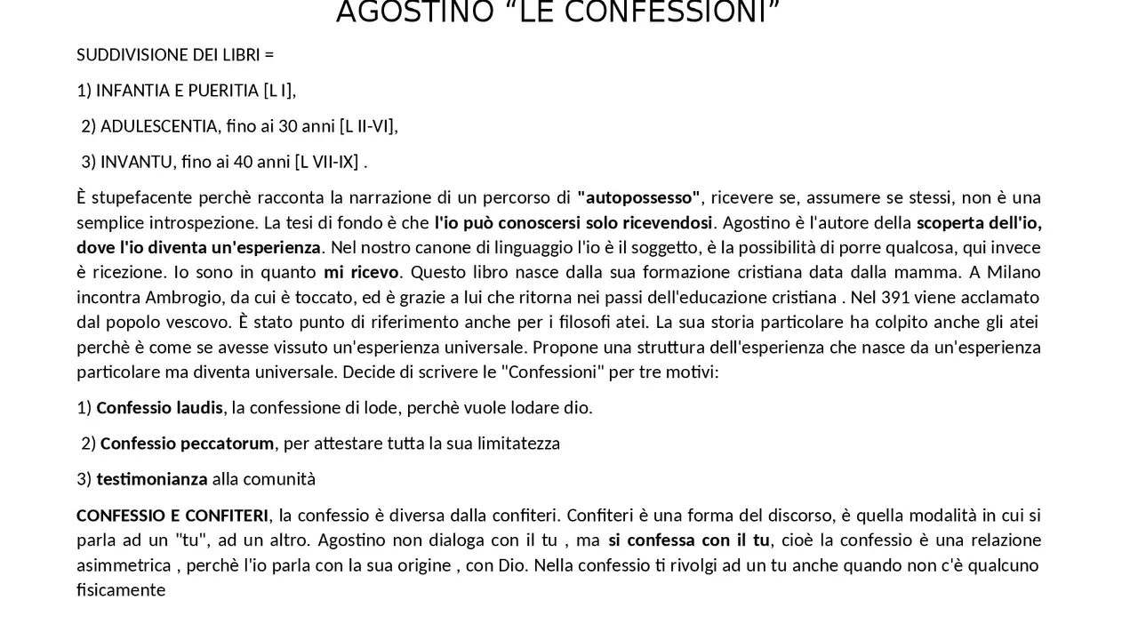 Le Confessioni di Sant'Agostino: un'opera che esplora l'io, la fede e la ricerca di sé, narrando il percorso spirituale dell'autore.