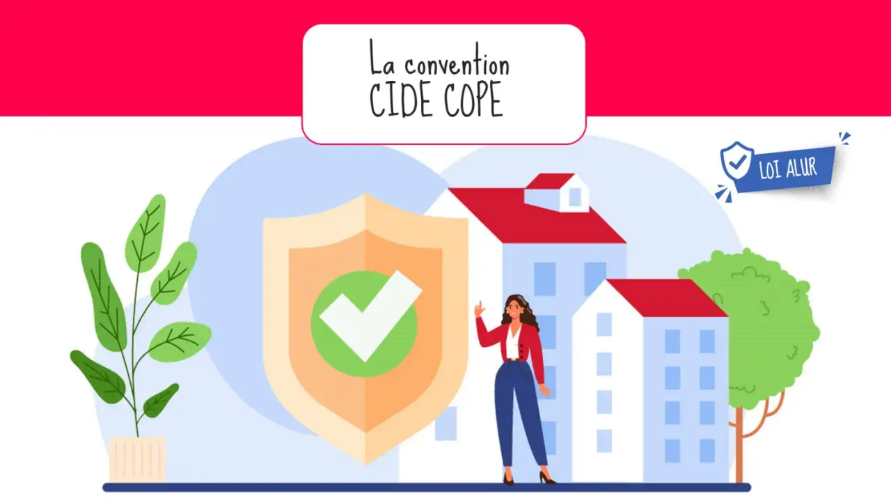 Illustration d'une femme devant un grand bouclier, symbolisant la convention CIDE COPE et la loi ALUR.