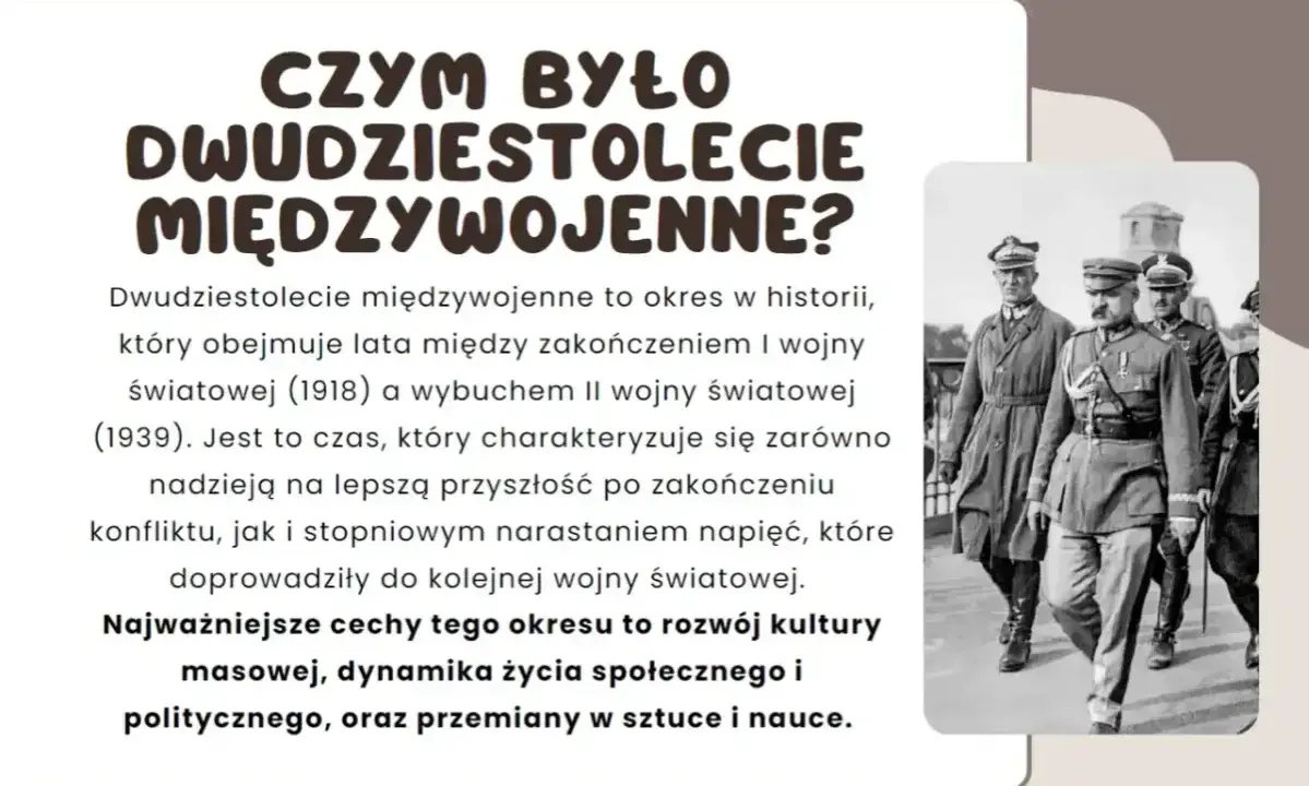 Dwudziestolecie międzywojenne, czas nadziei i napięć, to epoka rozwoju kultury masowej i przemian. Na zdjęciu żołnierze w historycznych strojach.