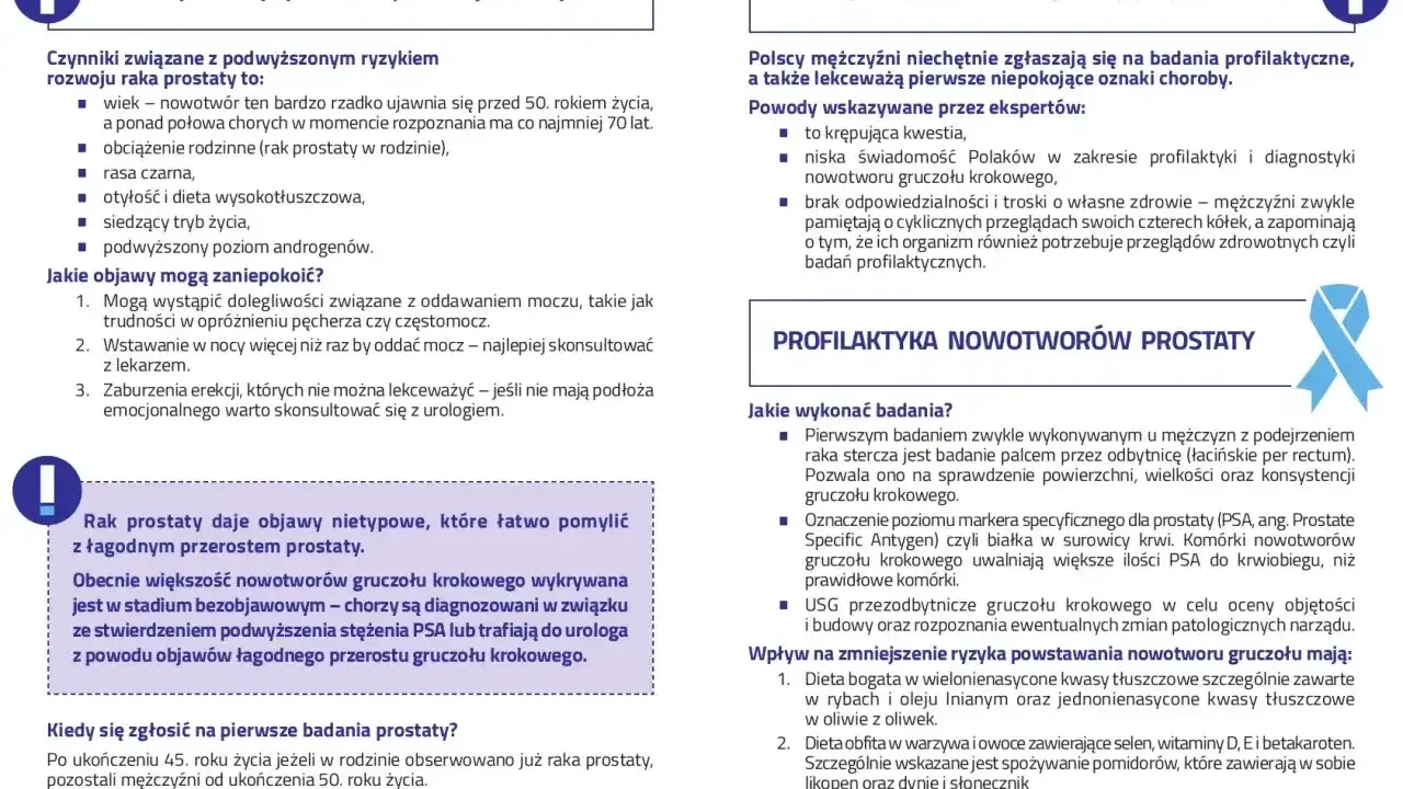 Wiek mężczyzny to kluczowy czynnik ryzyka raka prostaty. Po 45. roku życia, zwłaszcza przy obciążeniu rodzinnym, warto rozważyć badania profilaktyczne.