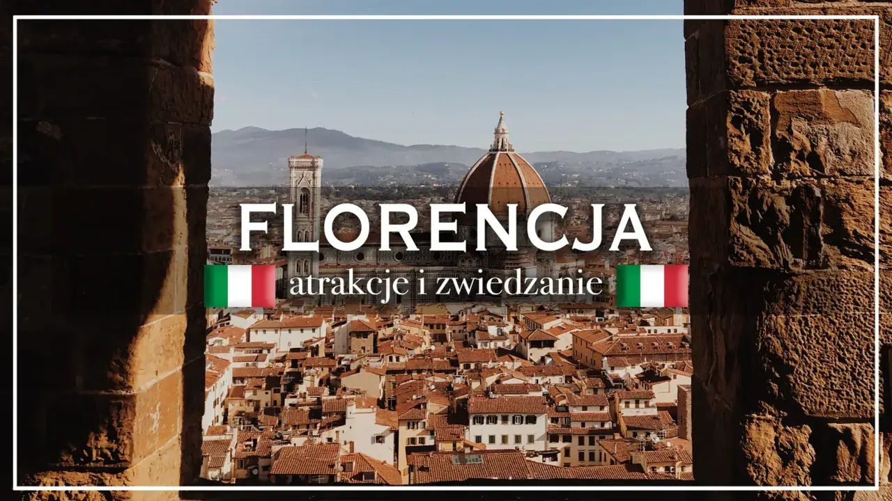 Florencja co zobaczyć: panorama miasta z katedrą i wieżą, widok przez kamienne mury.