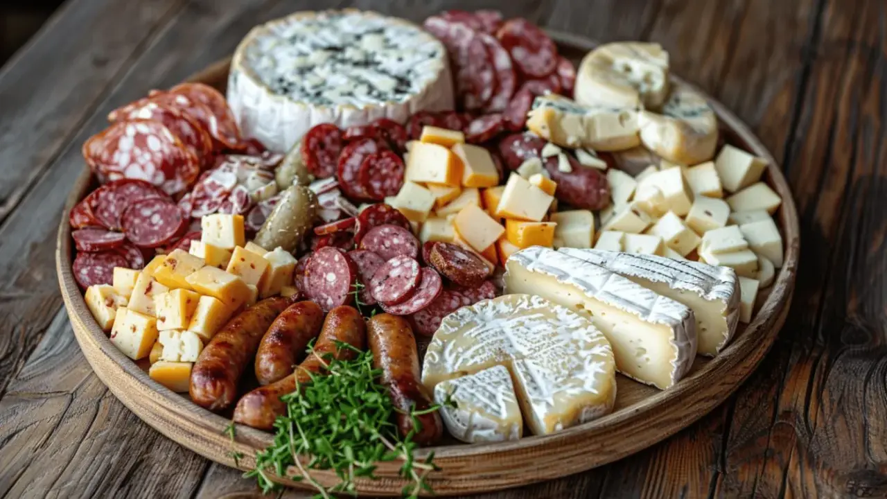 Plateau généreux de charcuteries et fromages, une véritable spécialité Franche-Comté, avec saucissons, terrines, et divers fromages affinés.