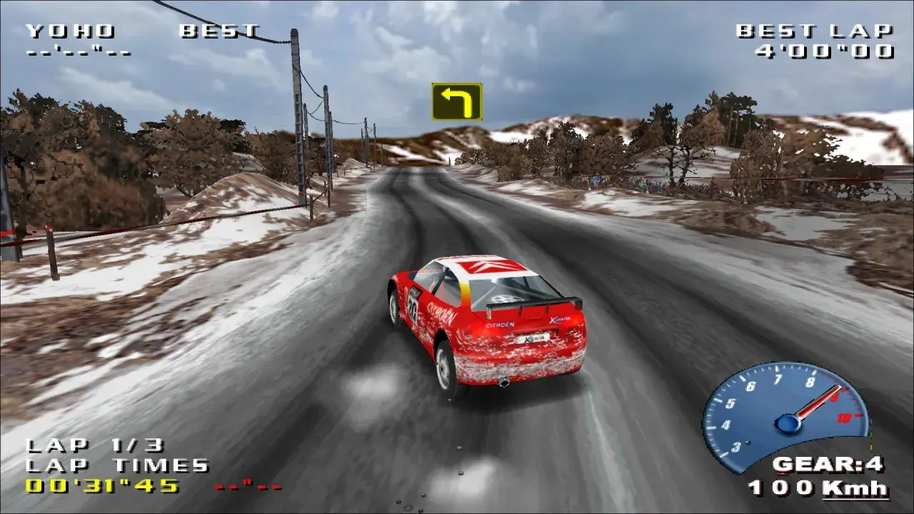 Rajdowy Citroen Xsara na śnieżnej trasze, próba pobicia rekordu w najlepszym Need for Speed.
