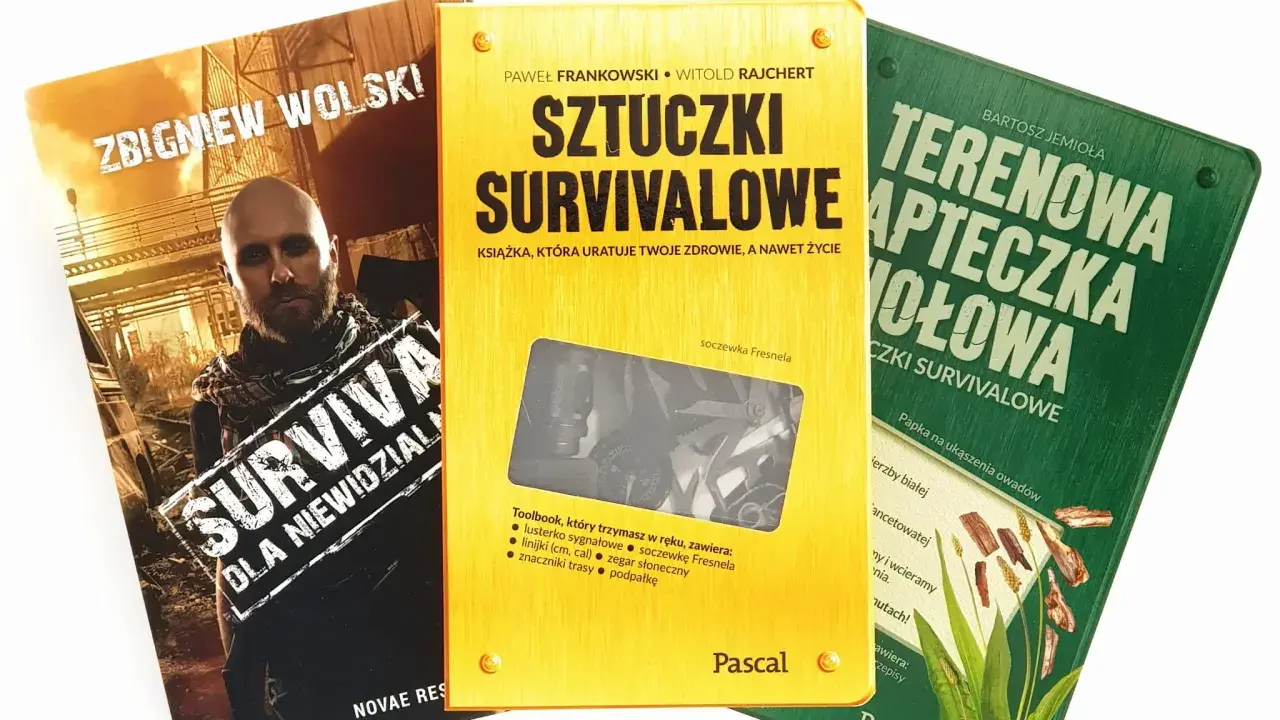 Trzy książki o tematyce survivalowej: "Sztuczki survivalowe", "Survival dla niewidzialnych" i "Terenowa apteczka wołowa".