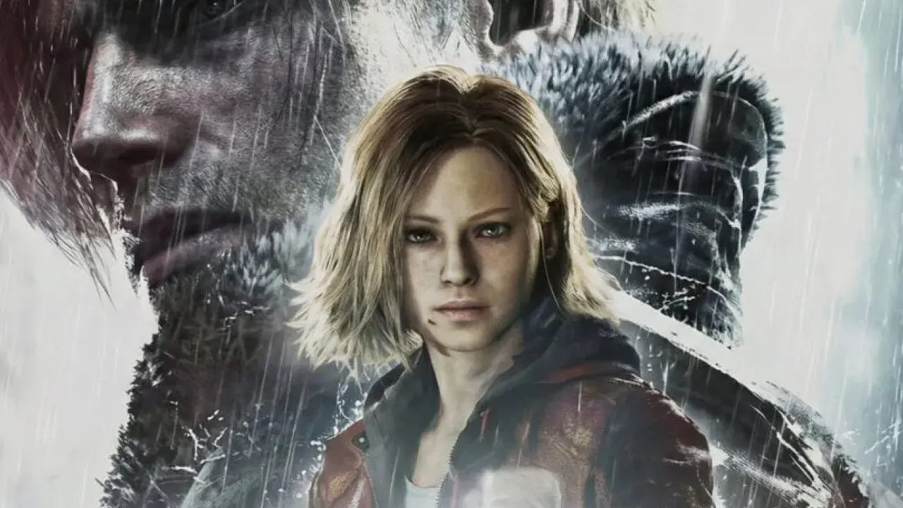 Młoda kobieta i mężczyzna w deszczu, tło sugeruje atmosferę Resident Evil Outbreak.