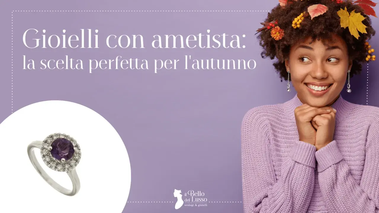 Anello con ametista e diamanti, perfetto per l'autunno. Scopri le proprietà dell'ametista e la sua bellezza.