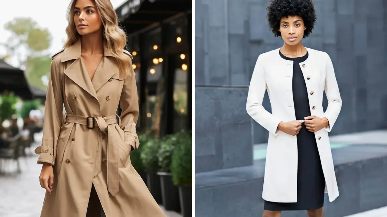 Due donne eleganti mostrano come e quando indossare il trench donna, un capo versatile per ogni occasione.