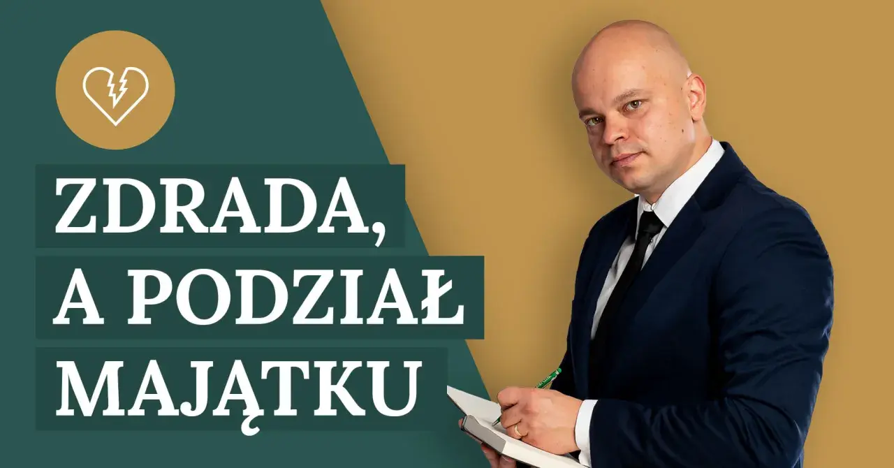 Mężczyzna w garniturze pisze w notatniku. Tekst na ekranie: "ZDRADA, A PODZIAŁ MAJĄTKU". Rozwód bez podziału majątku konsekwencje.