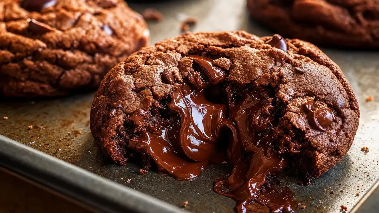 Un cookie au chocolat fondant, avec un cœur coulant comme une crêpe dentelle. Croustillant à l'extérieur, irrésistiblement chocolaté à l'intérieur.