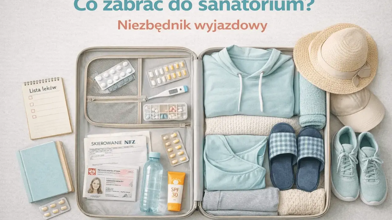 Co zabrać do sanatorium? Lista leków, skierowanie, ubrania, klapki, buty i krem z filtrem SPF.