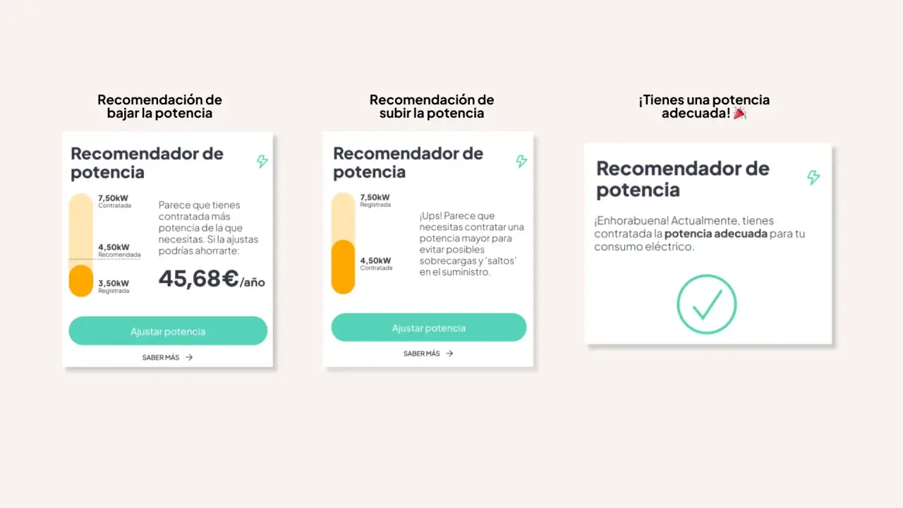 Recomendador de potencia: te ayuda a ajustar tu potencia contratada luz para ahorrar o evitar problemas.