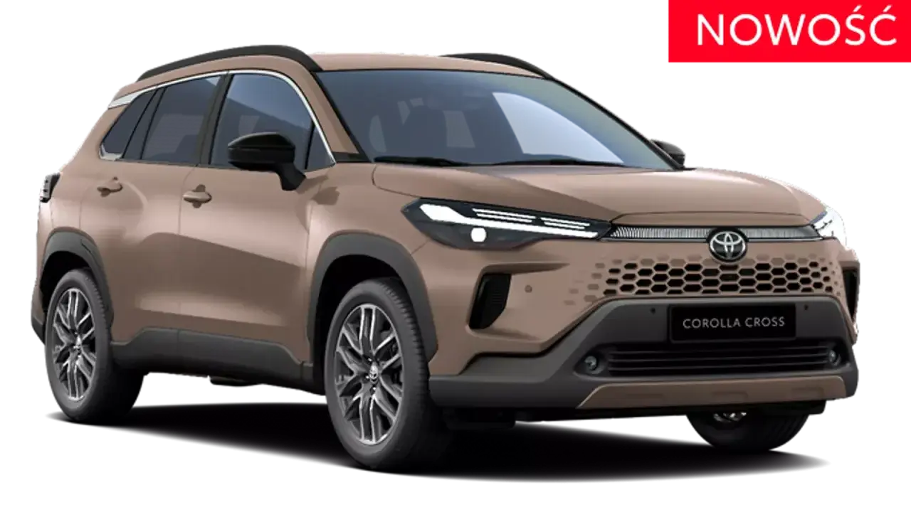 Nowa Toyota Corolla Cross w kolorze brązowym, stylowa i ekologiczna toyota hybryda, idealna na miejskie wyprawy.