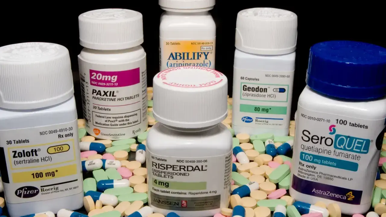 Zbiór leków psychotropowych: Zoloft, Paxil, Abilify, Geodon, Risperdal, Seroquel.