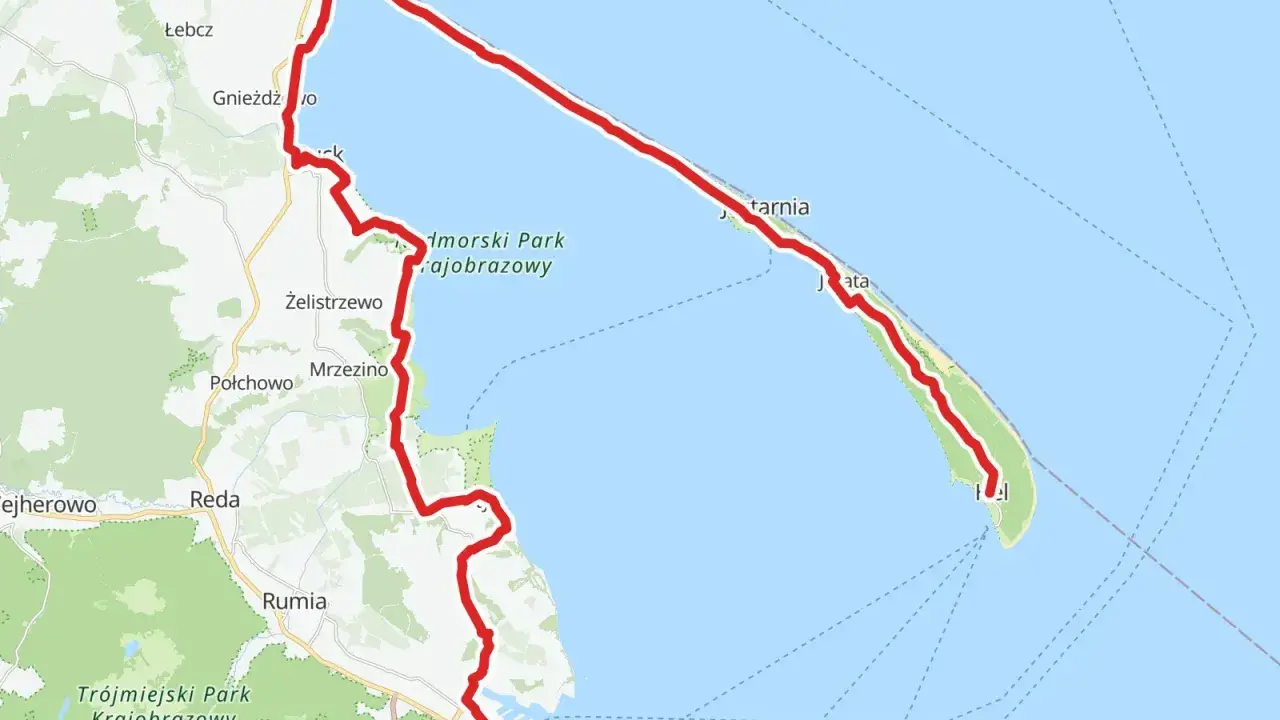 Trasa rowerowa Gdynia Hel wiedzie przez Władysławowo, Jastarnię, malownicze tereny Trójmiejskiego Parku Krajobrazowego.