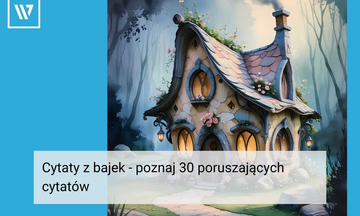 Bajkowy domek w lesie, ozdobiony kwiatami, z dymem z komina.