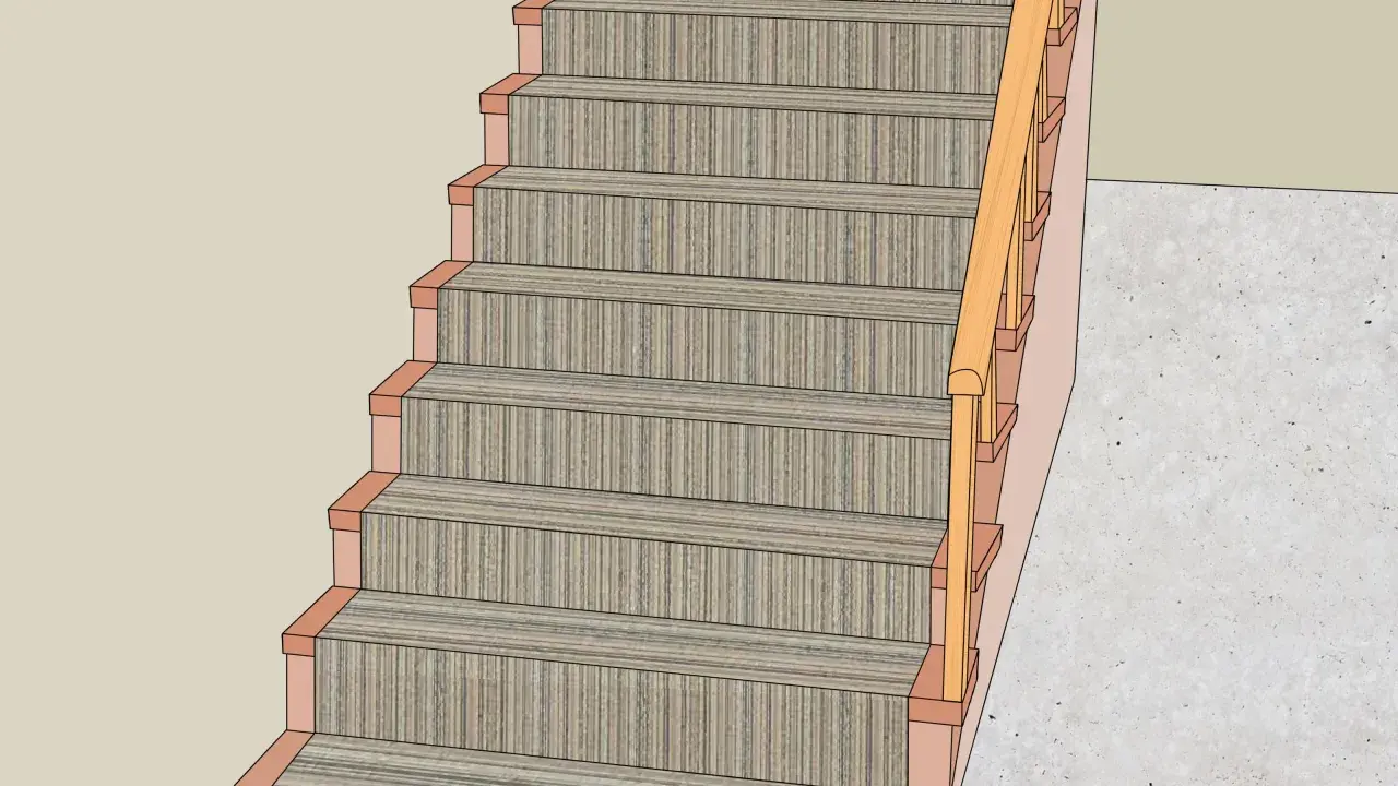 Detalle de cómo hacer escalera de madera con pasamanos y peldaños de madera.