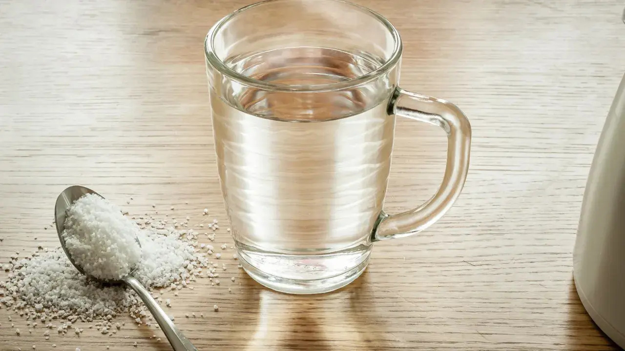 Łyżka soli i szklanka wody. Woda z solą na co? Może na przeziębienie, a może do płukania gardła.