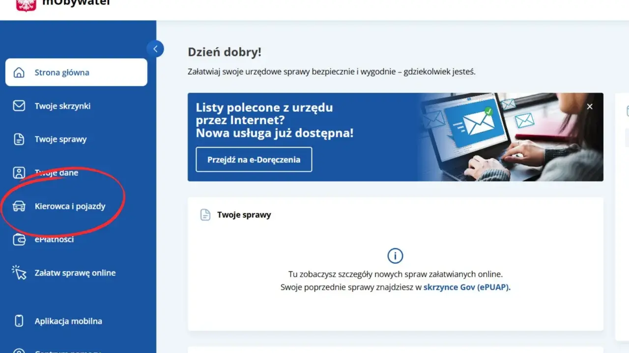 Menu mObywatel: Kierowca i pojazdy. Sprawdź swoje punkty karne online.