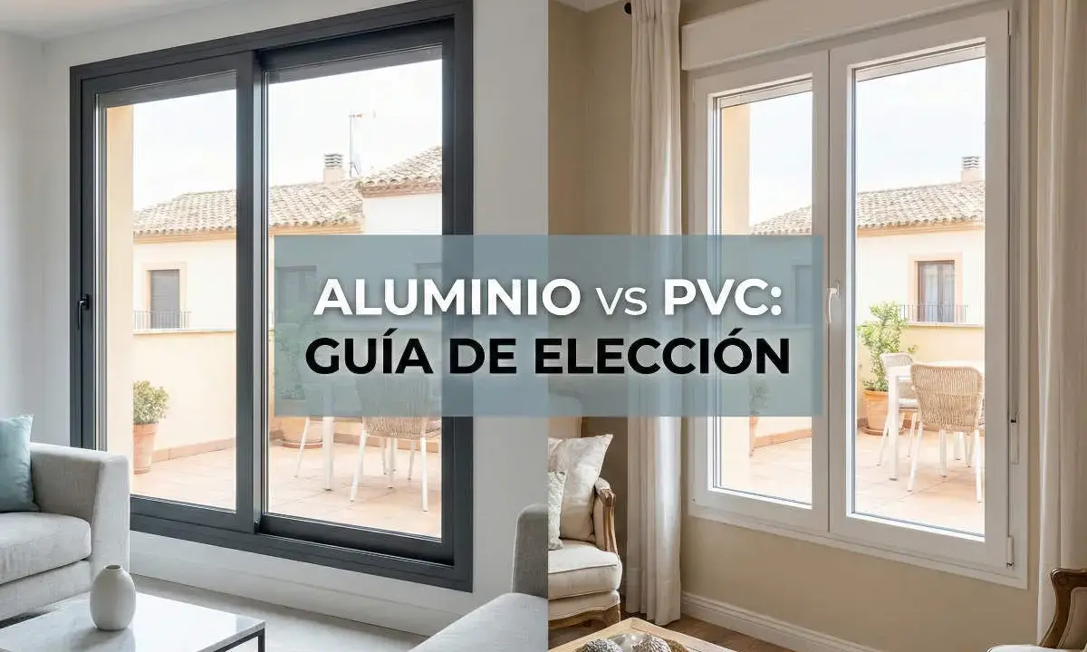 Comparativa de ventanas de PVC o aluminio, ¿cuál es mejor? Dos estilos de ventanas, una gris de aluminio y otra blanca de PVC, muestran sus diferencias.