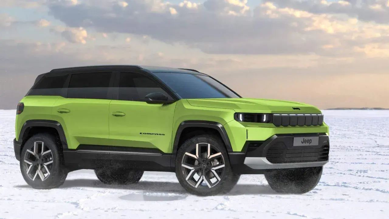 Jeep Compass verde brillante, un'auto 2026 pronta ad affrontare la neve con stile.
