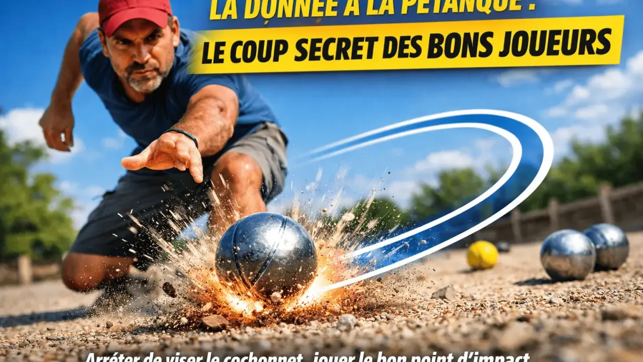 Un joueur de pétanque lance une boule qui éclabousse de terre. La donnée à la pétanque, le coup secret des bons joueurs.