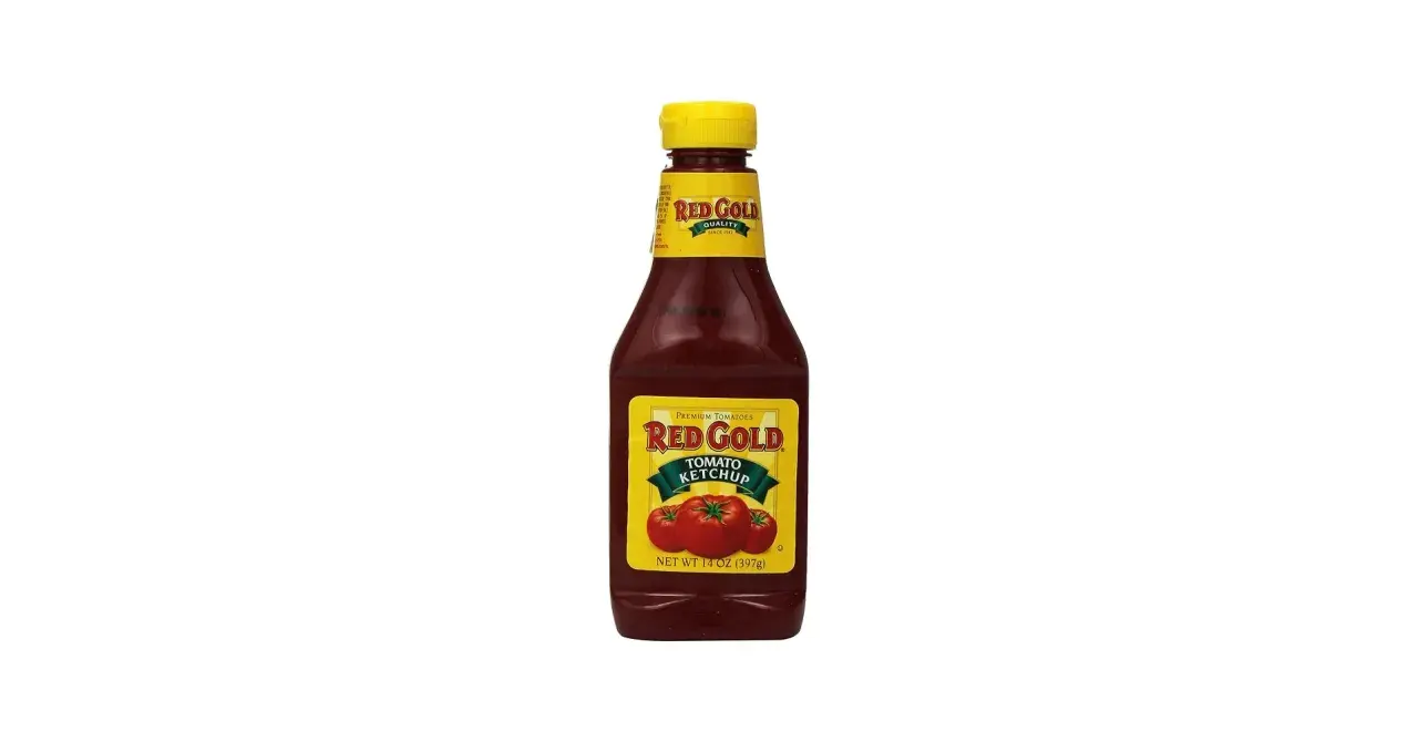 Butelka ketchupu Red Gold, idealna do frytek Bedoesa.