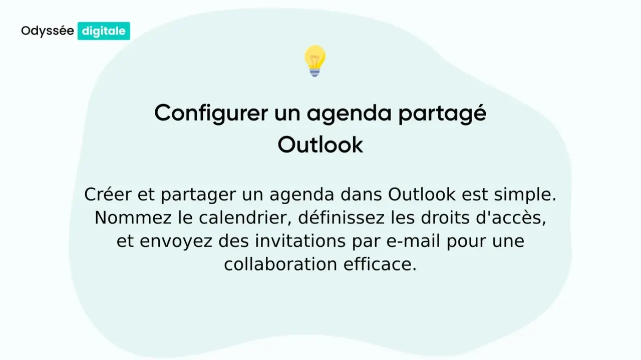 Configurer un agenda partagé Outlook pour une collaboration efficace. Nommez le calendrier, définissez les droits d'accès et envoyez des invitations.