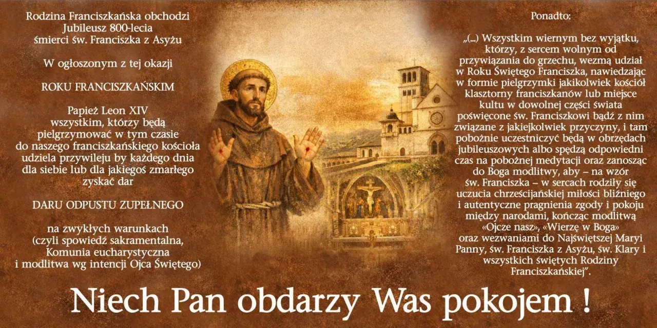 Św. Franciszek z Asyżu błogosławi w Roku Franciszkańskim. Obraz upamiętnia 800-lecie śmierci świętego.