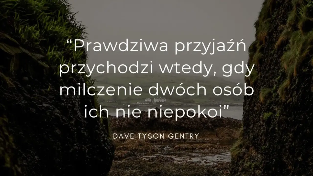 Krajobraz z cytatem o przyjaźni na tle klifów i morza.