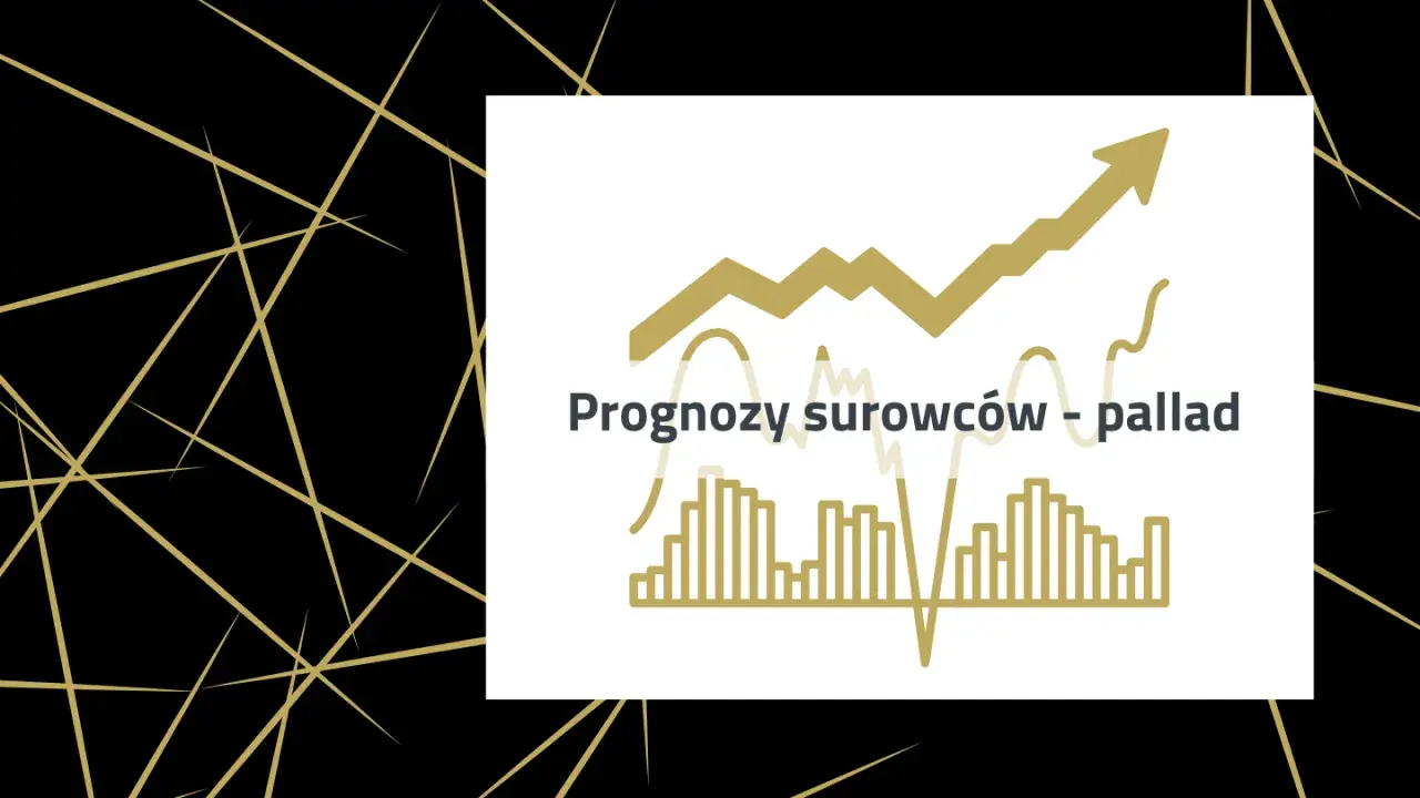 Wykresy i tekst "Prognozy surowców - pallad" na czarnym tle z złotymi liniami.