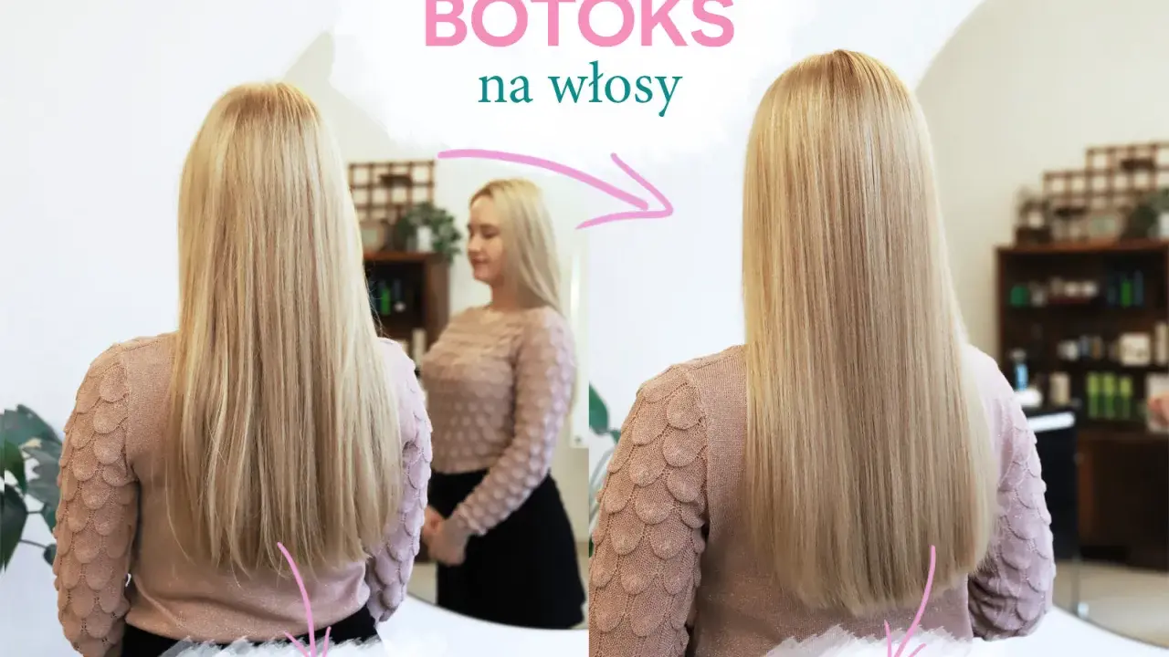 Przed i po zabiegu botoks na włosy w domu. Blond włosy stały się gładkie i lśniące.