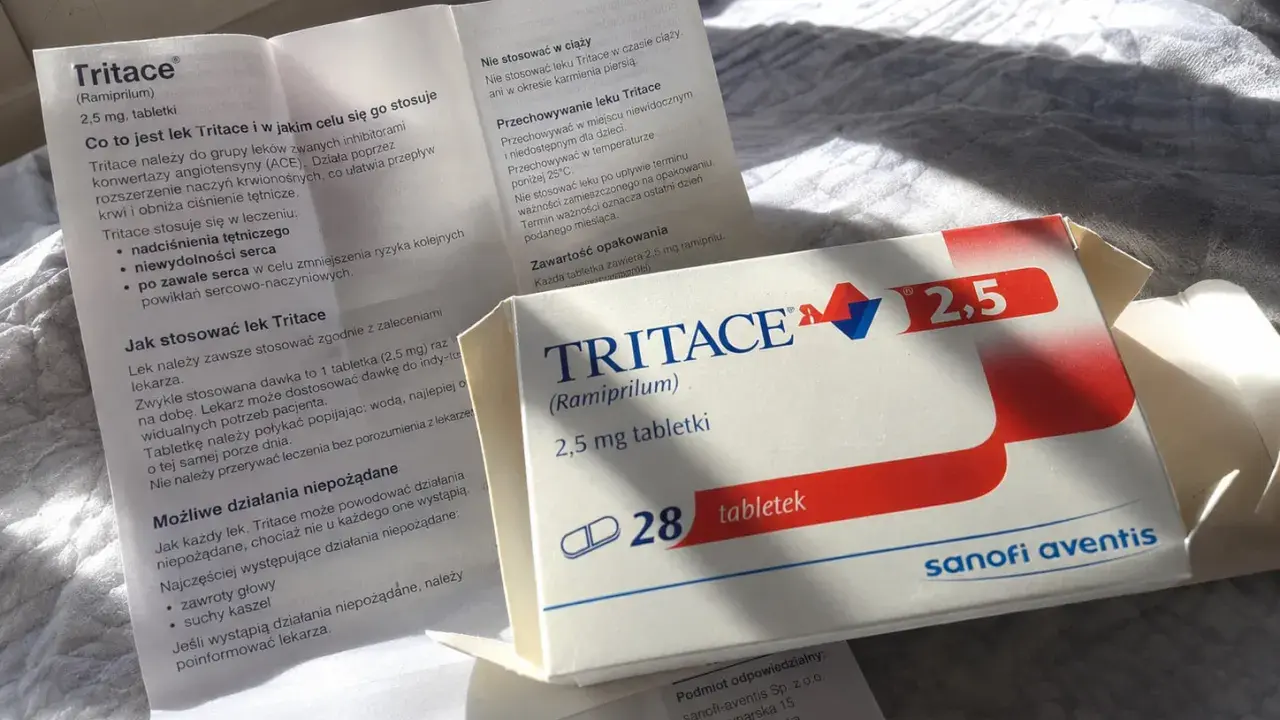Opakowanie leku Tritace 2,5 mg, ulotka informacyjna. Lek stosowany w leczeniu nadciśnienia i niewydolności serca.
