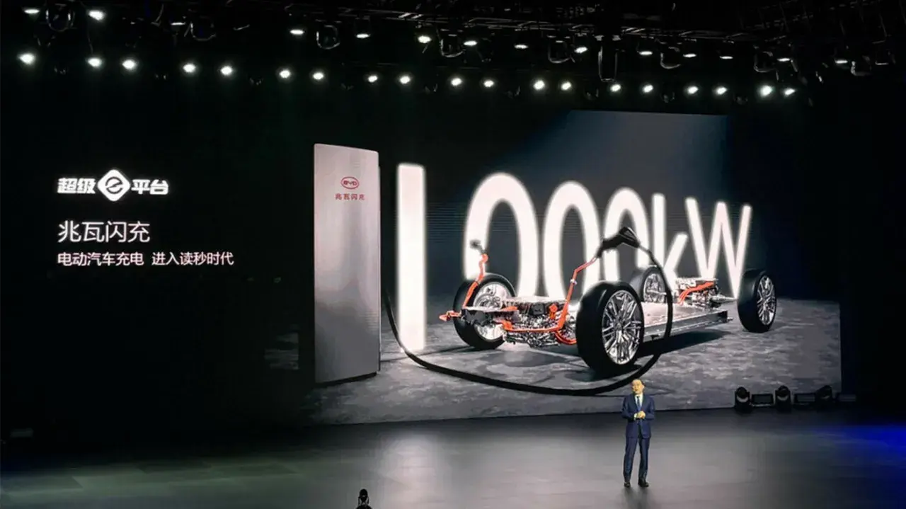 BYD batteri pris: En presentation av snabbladdning för elbilar, med en bild av ett elbilchassi och en laddstation.