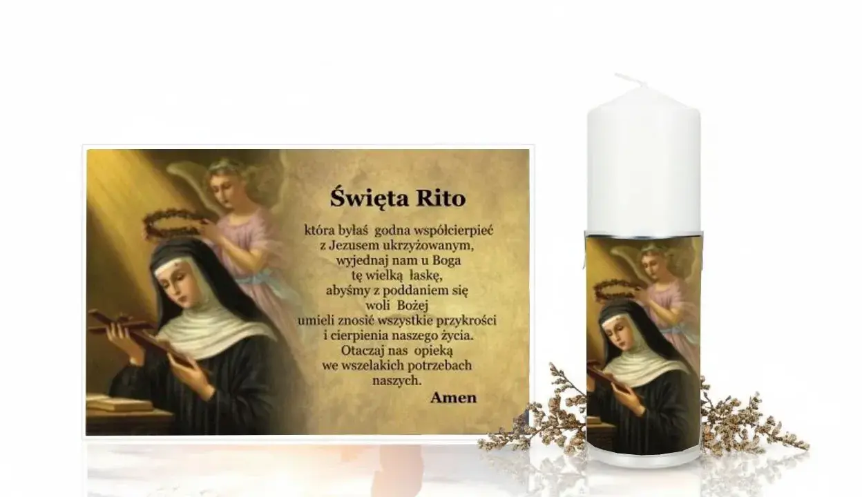 Święta Rito, wzór cierpliwości, z aniołem i krzyżem.