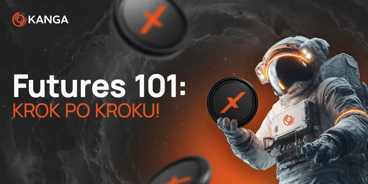 Astronaut trzymający token z symbolem "X". "Futures co to" - naucz się krok po kroku, jak działają kontrakty terminowe.
