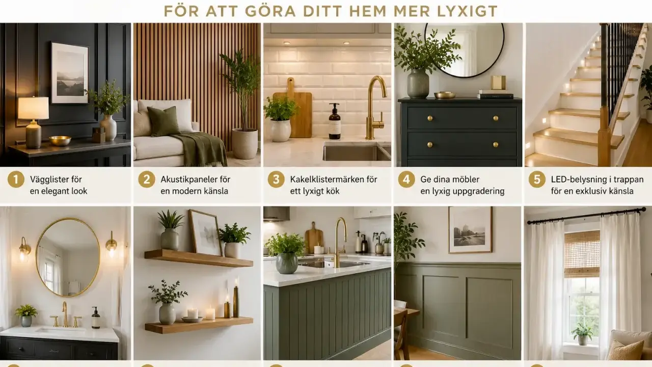 10 enkla DIY-projekt för att göra ditt hem mer lyxigt: från vägglister till nya gardiner.