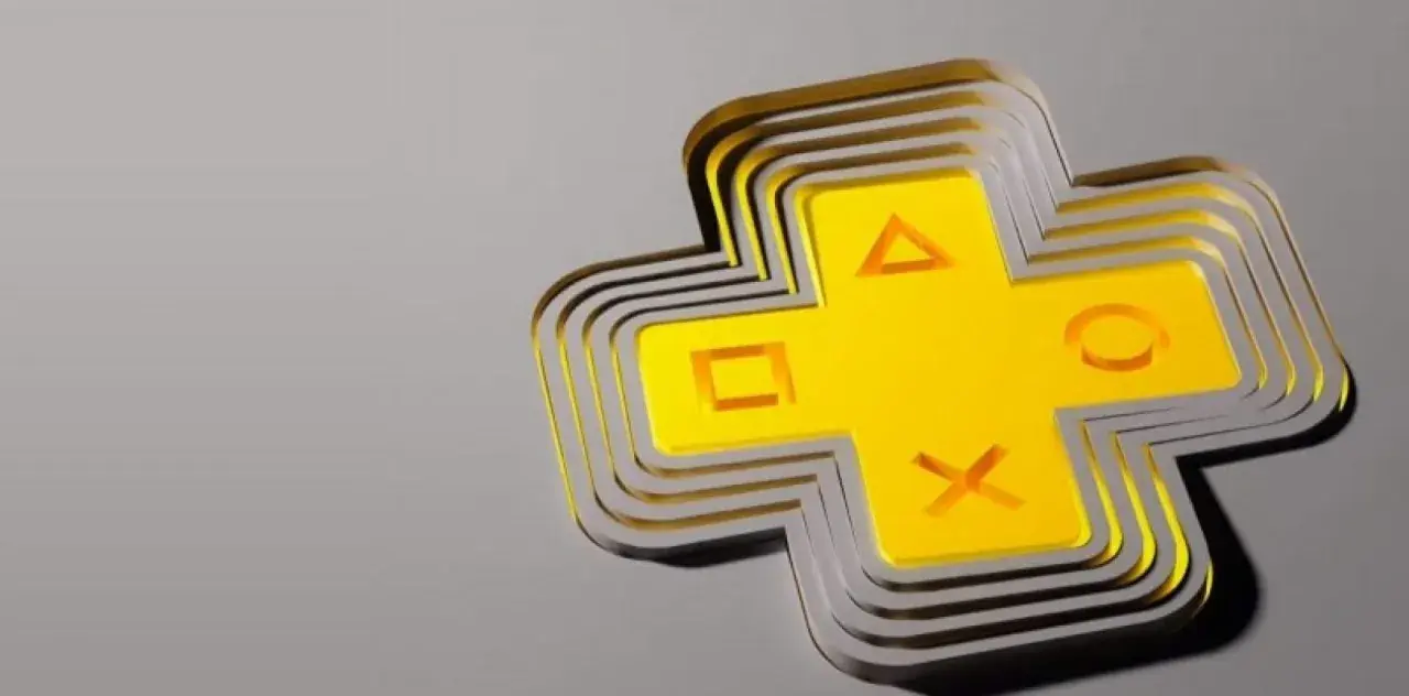 Żółty symbol PlayStation Plus z przyciskami, zapowiedź gier na ps plus marzec.