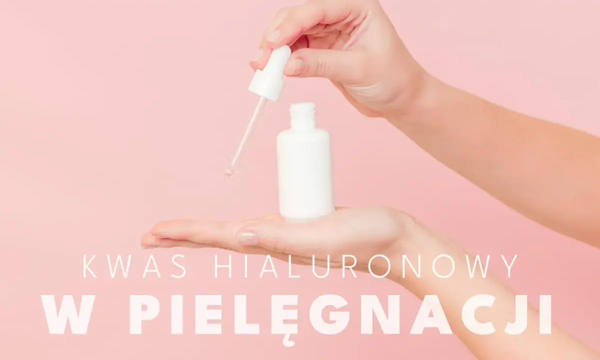 Dłonie trzymają buteleczkę z pipetką, z której kapie serum. Kwas hialuronowy w pielęgnacji skóry.