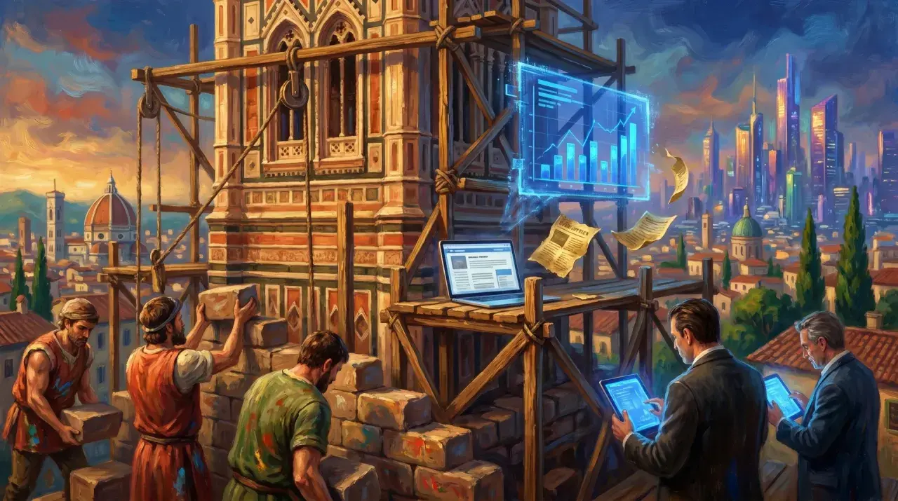 Costruzione di un duomo con muratori e ologrammi futuristici. Un racconto fantasy classe quinta che unisce passato e futuro.