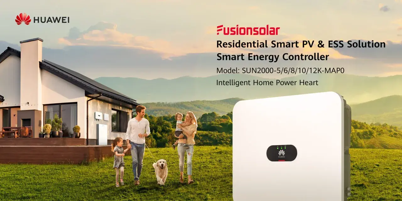 En familj njuter av sin trädgård med en Huawei växelriktare 10kw som ger smart energi till hemmet.
