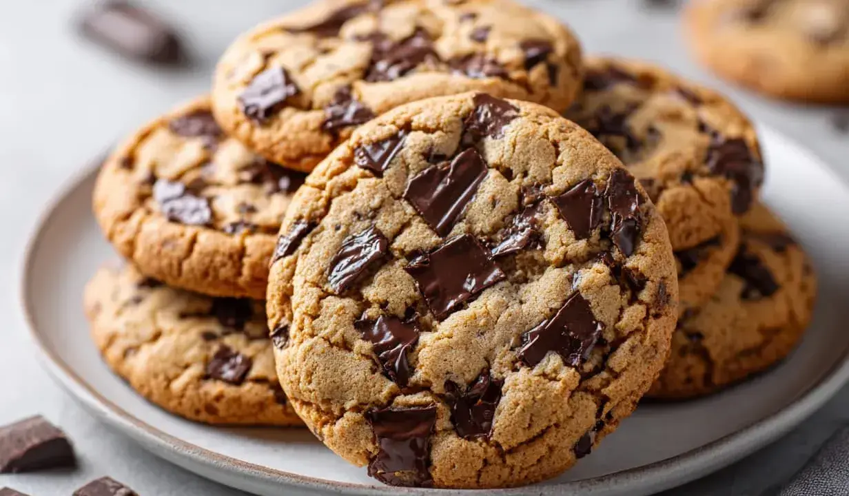 En hög med saftiga chocolate chip cookies, perfekta för ett enkelt recept.