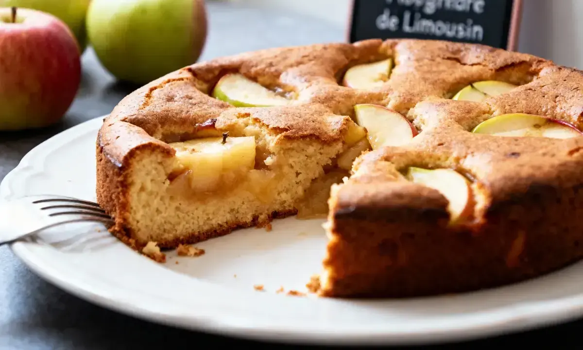 Une flognarde aux pommes, dorée et moelleuse, garnie de quartiers de pommes fondantes. Un délice simple et réconfortant.
