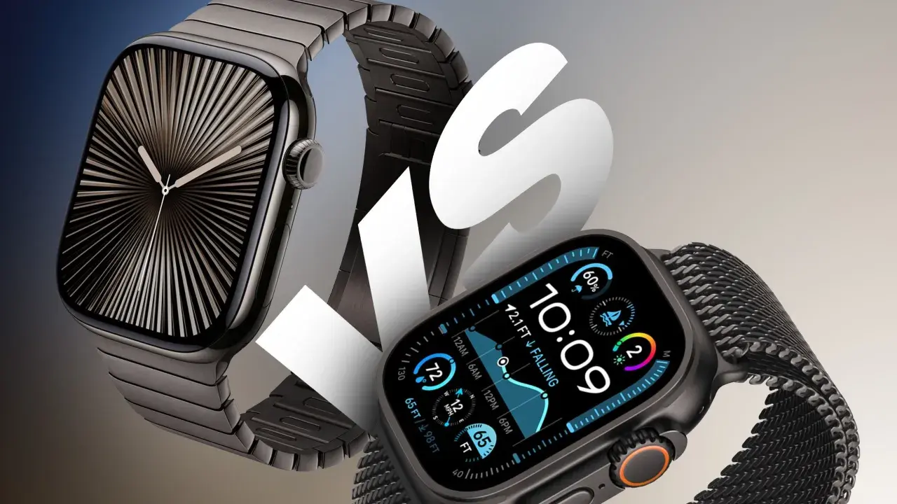Två Apple Watch, varav den ena visar en stiliserad urtavla och den andra den nyaste med detaljerad data.