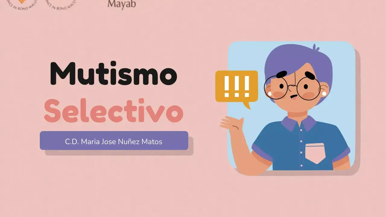 Ilustración de un niño con mutismo selectivo y autismo, con un bocadillo de diálogo que muestra signos de exclamación.