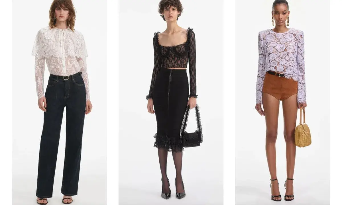Modelli con maglietta di pizzo: cosa mettere sotto? Jeans scuri, gonna nera o shorts in camoscio per look diversi.