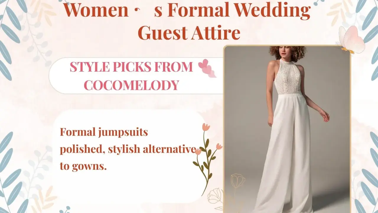 Women's formal wedding guest attire: A white lace-top jumpsuit offers a polished, stylish alternative to gowns, defining what formal attire for a wedding can mean.