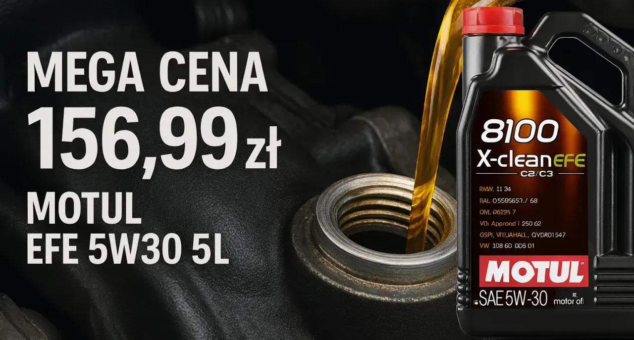 Olej silnikowy Motul 8100 X-cleanEFE 5W30 5L wylewany do silnika.