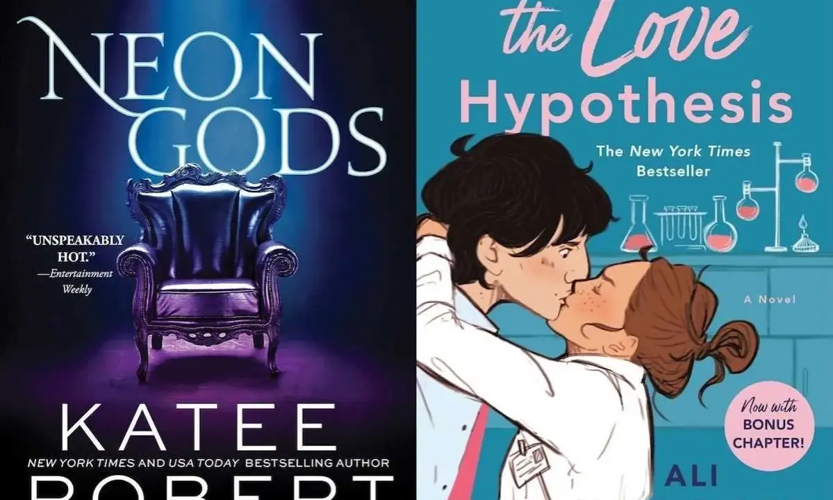 Copertine di libri "Neon Gods" e "The Love Hypothesis", perfetti per chi ama i libri spicy.