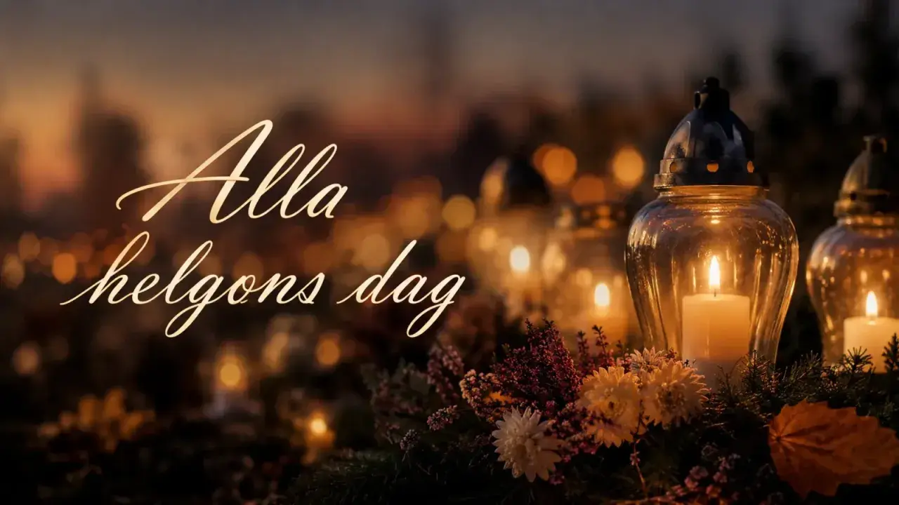 Ljusa gravljus och blommor lyser upp mörkret. En stilla hyllning till alla helgons dag, allhelgonadagen, med värmande sken.