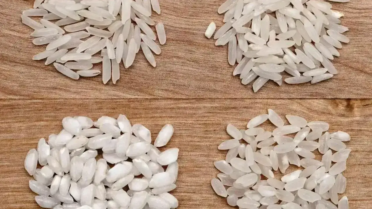 Cztery rodzaje ryżu na drewnianym tle. Wybór odpowiedniego ryżu to klucz do idealnego risotto.
